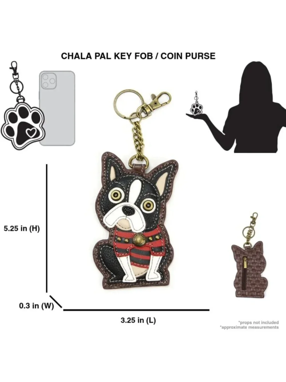 Decorative Dog Key Fob & Coin Purse - Cute Boston Terrier Accessory for Women